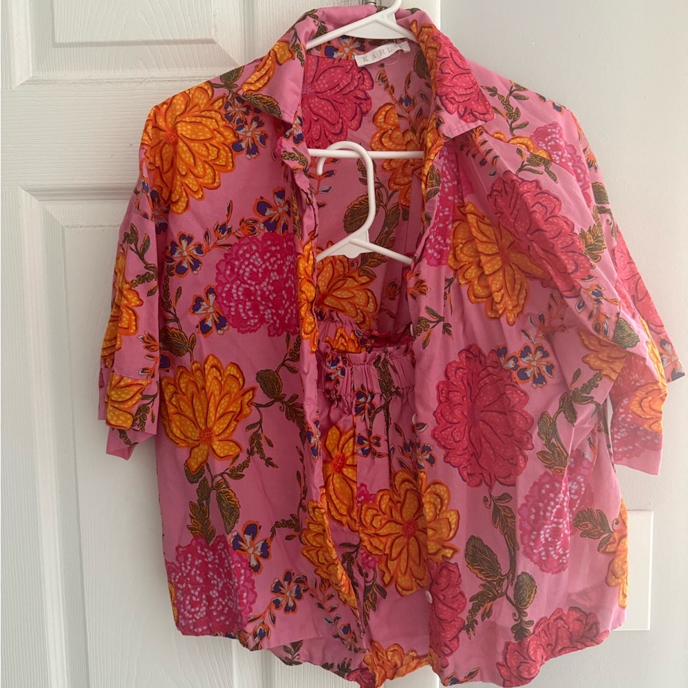 Colorful Floral Karlie Blouse and Short Set